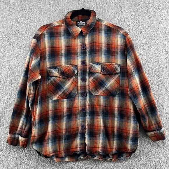 Angie Women's Flannel Top Size Small Plaid Buttoned Cropped Shacket blue orange - Picture 3 of 12
